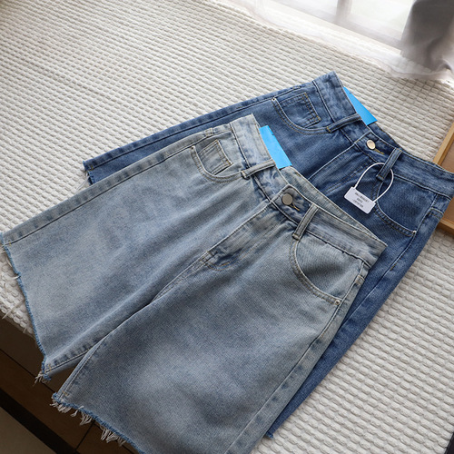 Women's 32025 New Frayed Denim Five Pocket Pants, Versatile 350 Medium Summer Pants, Korean Style