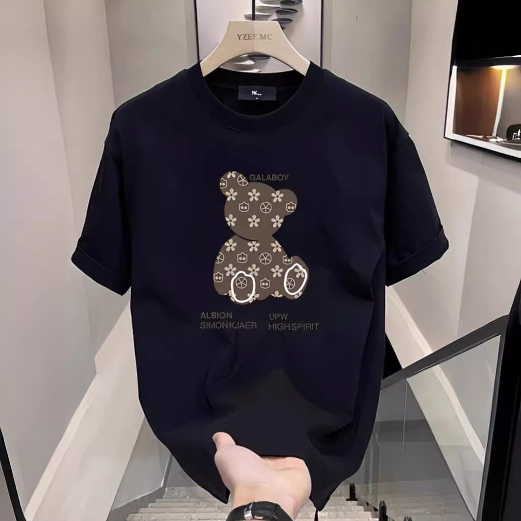 Women's Clothing bear print loose short sleeved t shirt for men and women summer retro cotton couple t shirt_voghion.com
