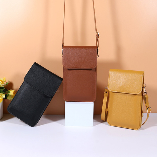 Solid Color Touch Screen Mini Phone Bag Korean Style Summer Niche Simple Soft Leather Multi Layer Crossbody Bag