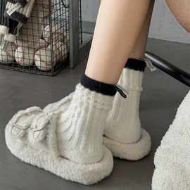 澳绒袜子秋冬季加绒羊毛加厚中筒保暖居家地板月子睡眠女长袜棉