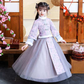 汉服女童冬装女宝拜年服儿童过年服唐装旗袍新年装中国风加厚夏季