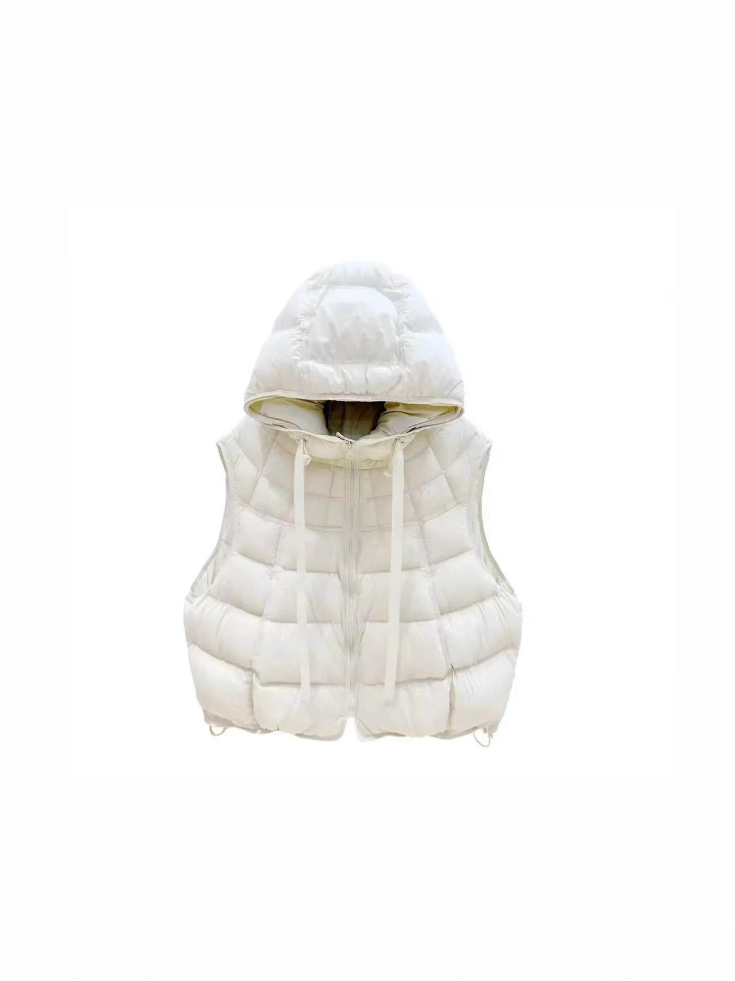 Explosión encapuchada alta sensación de chaleco de pluma blanca para mujeres 2025 otoño y invierno popular chaqueta corta sin mangas
