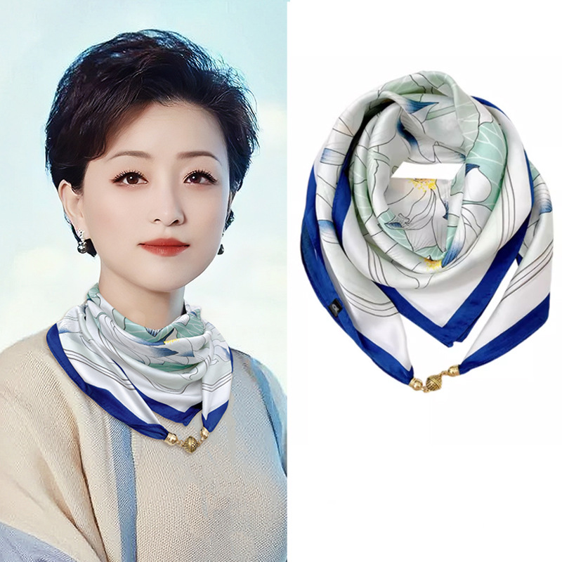 프레시 블루 로터스(65 모조 실크 마그네틱 버클 스퀘어 스카프)