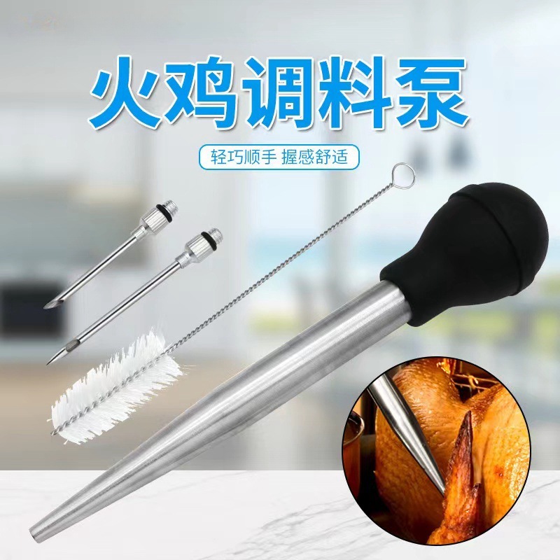 Herramientas de barbacoa Gadget de cocina Pavo aguja Pavo condimento de galleta de caída de aceite con cepillo de limpieza