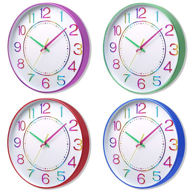 12 inch 30CM mute wall clock creative fashion children's home living room stereo digital simple clock wholesale