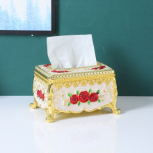 厂家直供塑料古典抽纸盒欧式复古轻奢镶钻高档纸巾盒茶几客厅摆件