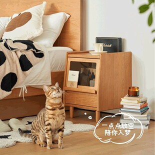Solid Wood Bedside Table Storage Cabinet Cherry Wood Corner Cabinet Bedroom Small Bedside Cabinet