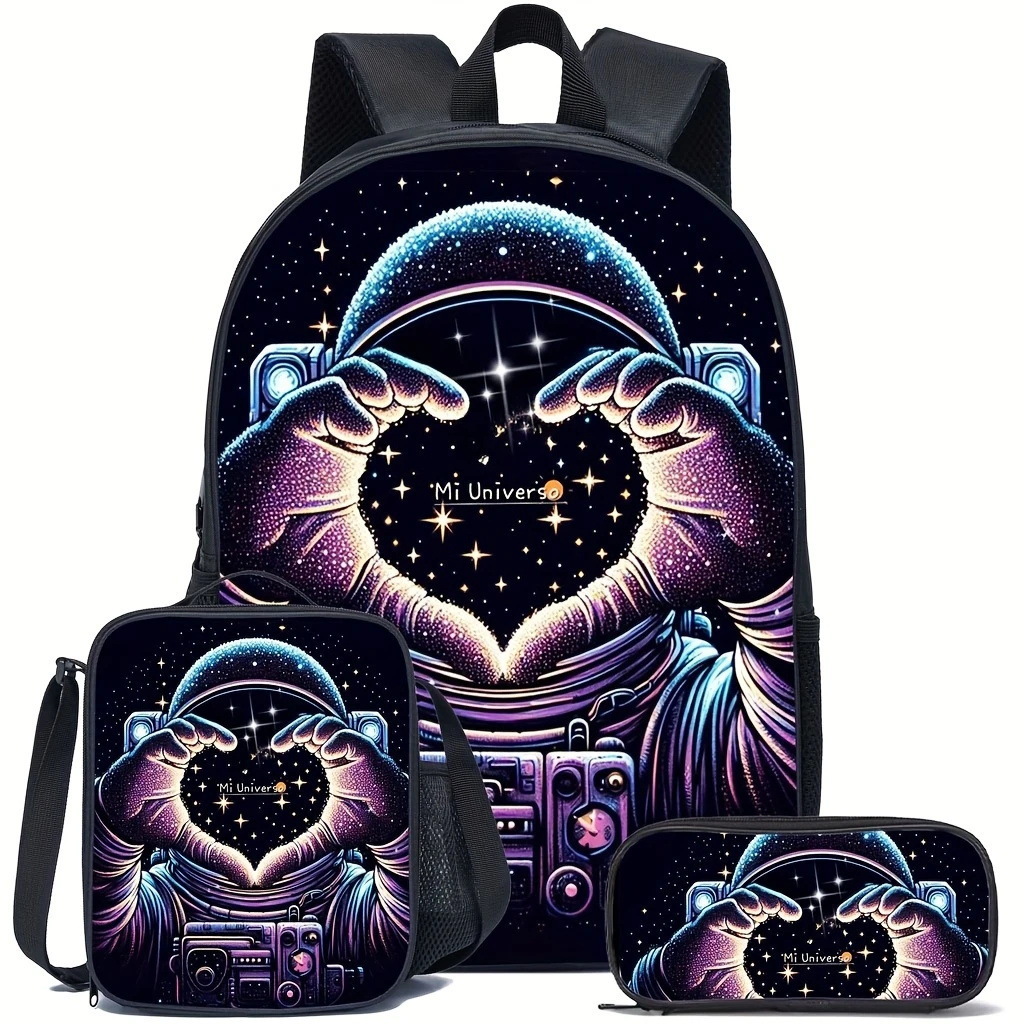 Mochila impresa de venta caliente transfronteriza, mochila escolar para estudiantes de primaria y secundaria, mochila de gran capacidad, bolso, estuche para lápices, juego de tres piezas