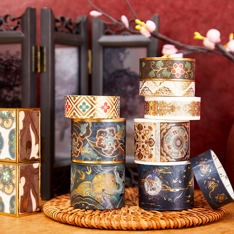 OQ5M印象敦煌风手账胶带礼盒拾光故宫文创复古和纸胶条贴纸套装鹿