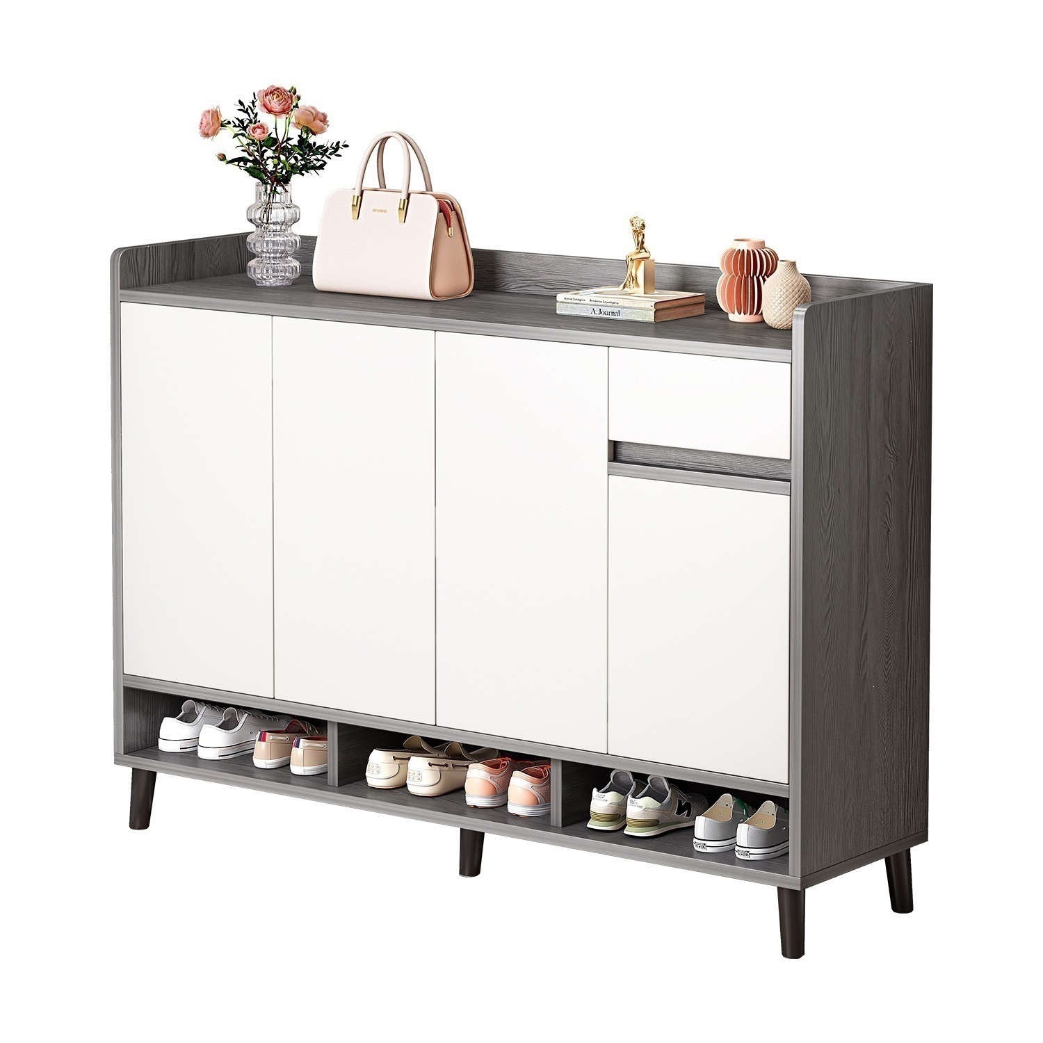 Puerta pequeño gabinete de zapatos doméstico 2026 nuevo gabinete de almacenamiento de madera maciza de tipo pequeño integrado contra la pared de entrada en el pasillo rack de zapatos