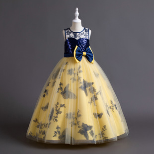 Cross-border exclusive new Girls' big children's dress mesh butterfly sequined party casual party princess dress dress
