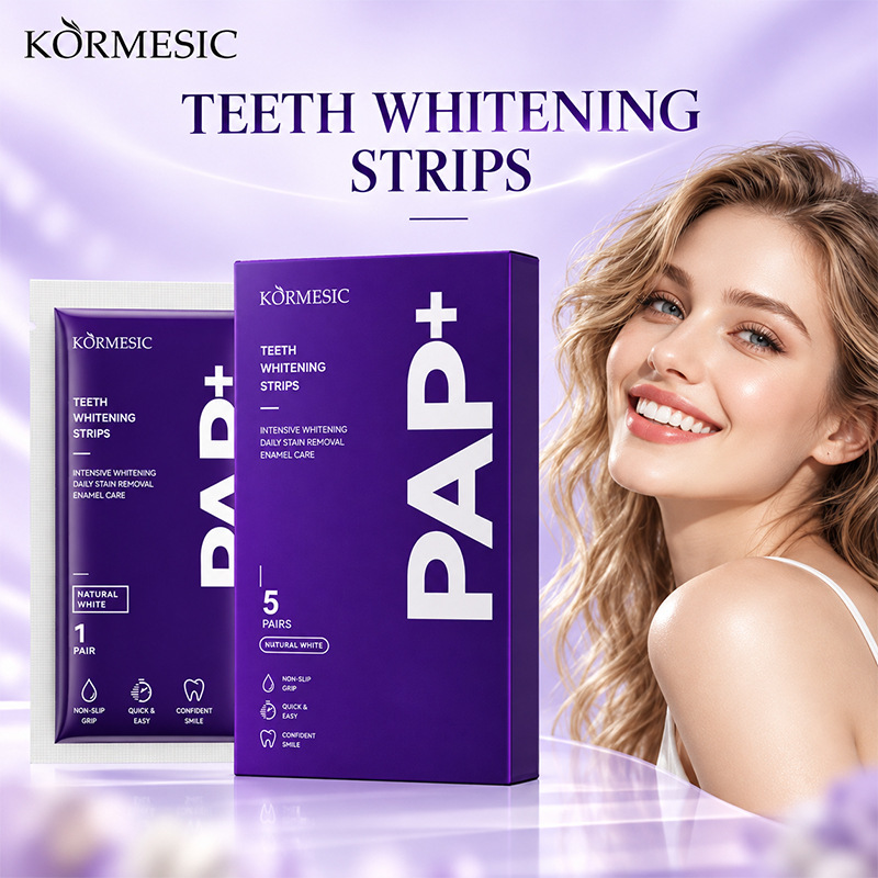 New Cross-Border All-English Toothpaste Strips Pap Teeth Whitening Strips to Remove Yellow Stains and Smoke Stains, Purple Residue-Free Toothpaste Strips, Foreign Trade In-Stock