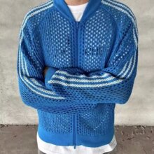 陈冠希潮牌同款镂空针织衫男短款女秋季宽松立领情侣长袖棒球外套