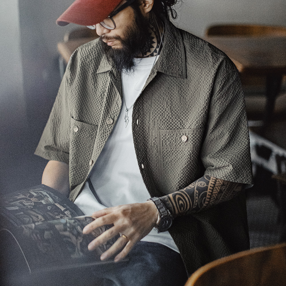 Madden Tooling American Style Casual AIRY Air Sense Sauersucker Shirt Breathable Thin Shirt Jacket Men's Spring and Summer