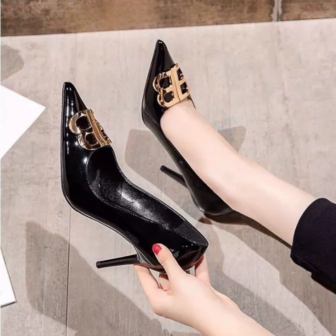 Корейский сплошной цвет туфли на высоком каблуке женский 2024 новый сетевой красный стиль