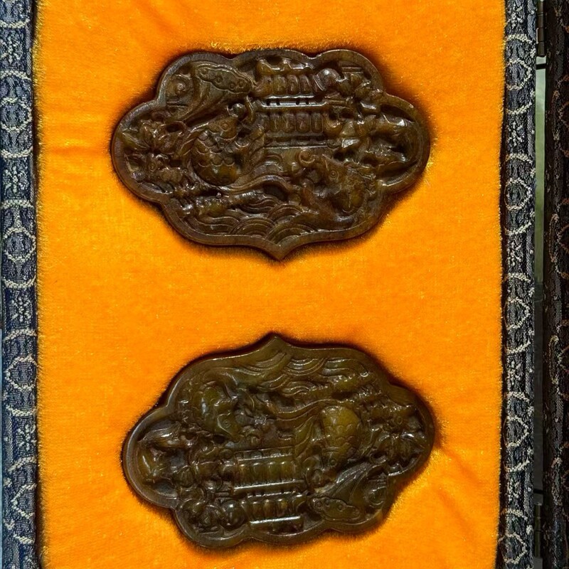 直播供货仿古做旧工艺品岫玉做旧 古风配饰 福字吉祥套盒玉牌批发|undefined