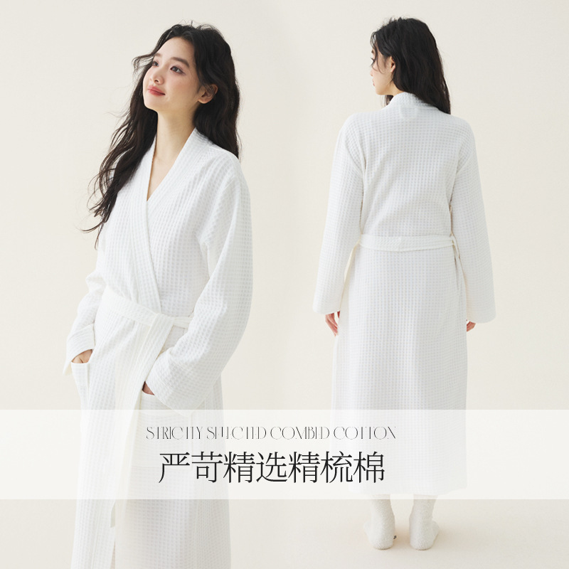 純綿の寝衣秋冬の女性の新型のワッフルのバスローブと長い四季のホテルのパジャマの春の朝の服の夏|undefined