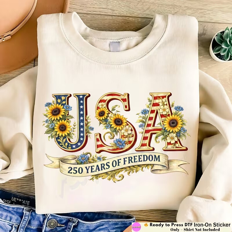 2026 Usa 250Th Anniversary Limited Edition Sweatshirt Sunflower Flag Print European and American Style Women's Loose Round Neck Top