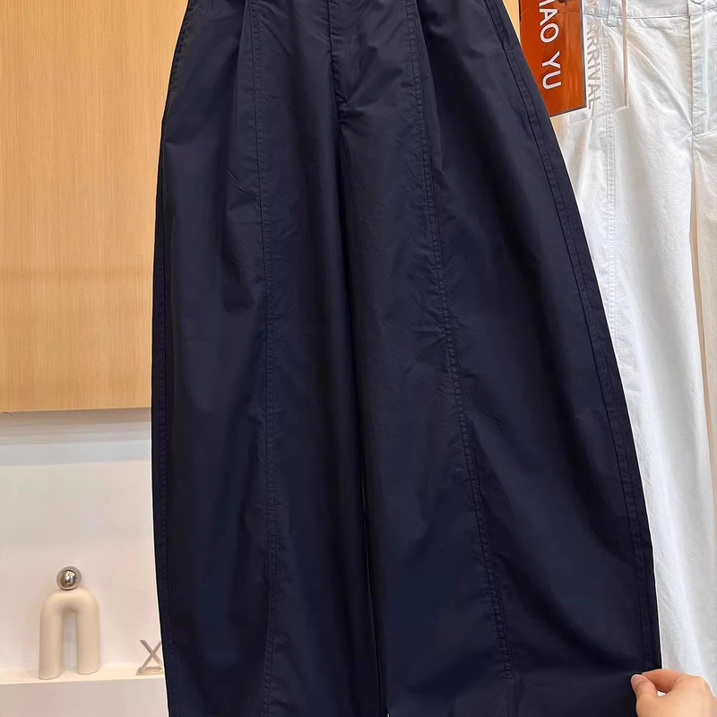 Navy Blue Wide-Leg Pants for Women, Summer New Style, Plus Size, Pear-Shaped Figure, Petite, Slimming, Versatile, Cropped Casual Pants