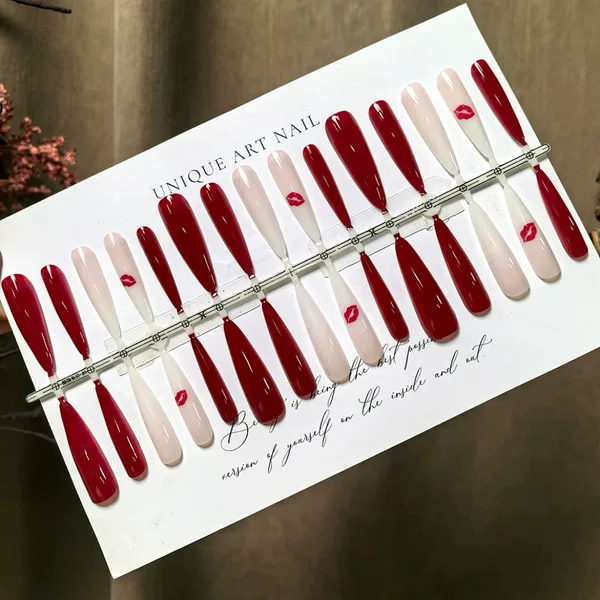 S625-Pre-Made Nails with a Full Strip of Red Lips, Charming and Vibrant, Enhance Complexion, Removable Nail Pieces