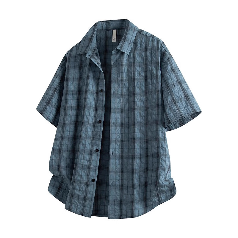 Plaid Short-Sleeved Shirt Men's Summer New High-End Jacket Retro Casual Loose Boys' Cool Breathable Shirt