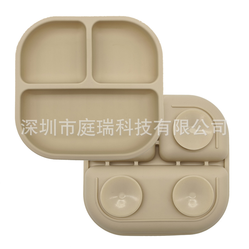 Plato para niños plato de rejilla de silicona cuadrado plato de suplemento de alimentos para bebés integrado tres Placa de rejilla lechón resistente a la caída de calidad alimentaria