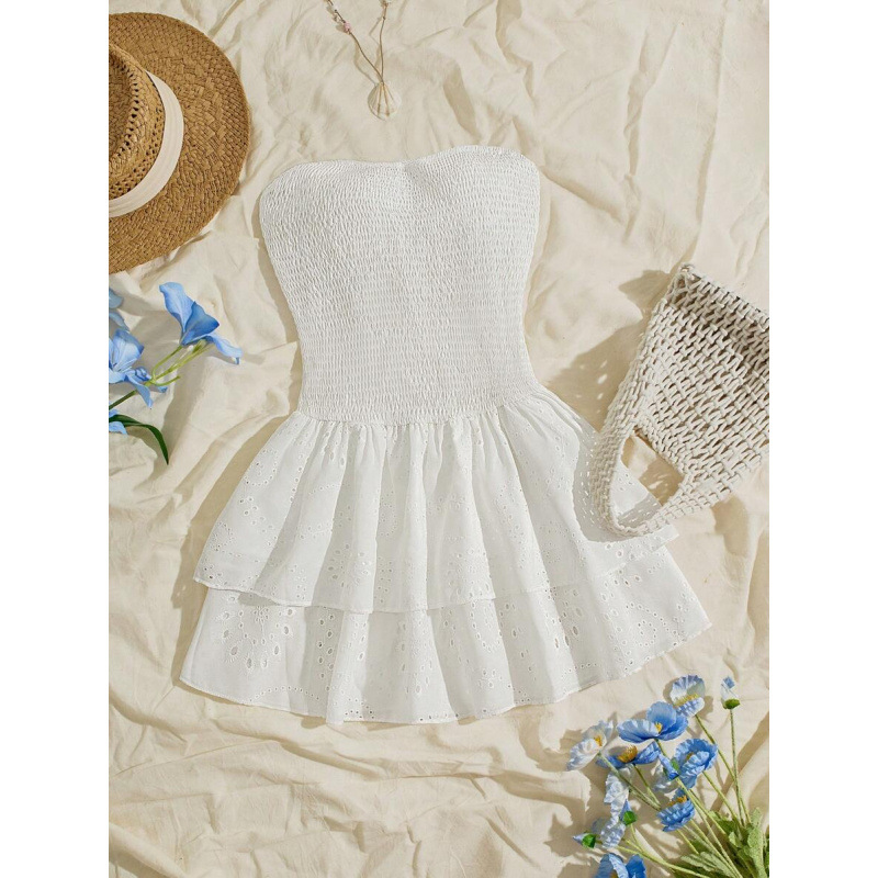 D 85074 comercio exterior Aliexpress moda transfronteriza azul navy pliegue sin correa de hombro bordado agujero sexy