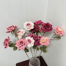 3头卡布奇诺玫瑰花仿真花场景布置车头花假花仿真花婚庆用花