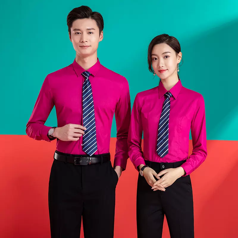免烫竹签维职业衬衫女长袖春秋季男女商务工装正装衬衣工作服套装