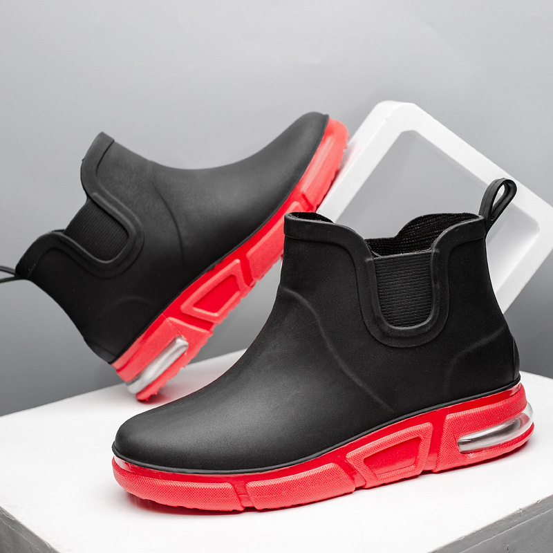 Botas de lluvia antideslizantes a juego de color de moda para hombres cortas resistentes al desgaste impermeables Botas de lluvia bajas cocina lavado de coches pesca trabajo cubierta de goma zapatos