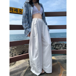 百视旺  韩系松弛感休闲裤女夏季新款宽松显瘦阔腿直筒拖地长裤
