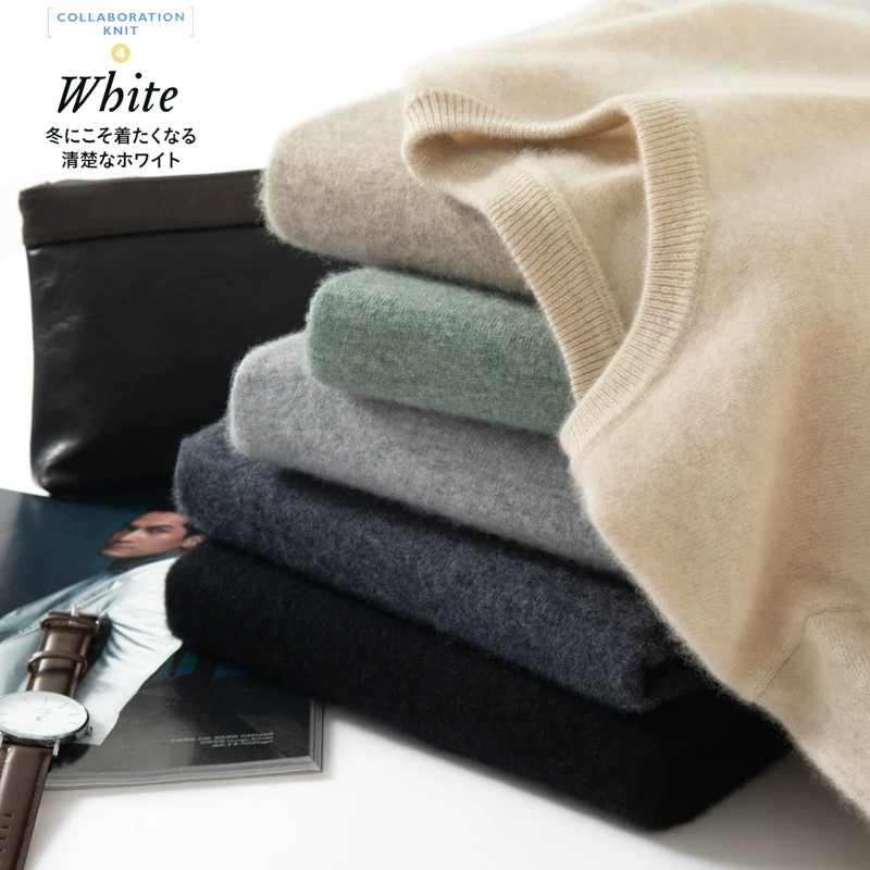 Мягкий восковой базовый пуловер с круглым вырезом Свитер из чистого горного кашемира Мужской деловой Повседневный свитер Осенне-Зимняя Новая Вязаная Базовая рубашка