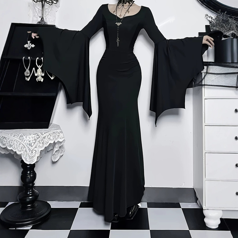 Amazon European and American Gothic Style Hot Girl Temperament Slim Bat Sleeve Fishtail Skirt Dress Amazon European and American Gothic Style Hot Girl Temperament Slim Bat Sleeve Fishtail Skirt Dress