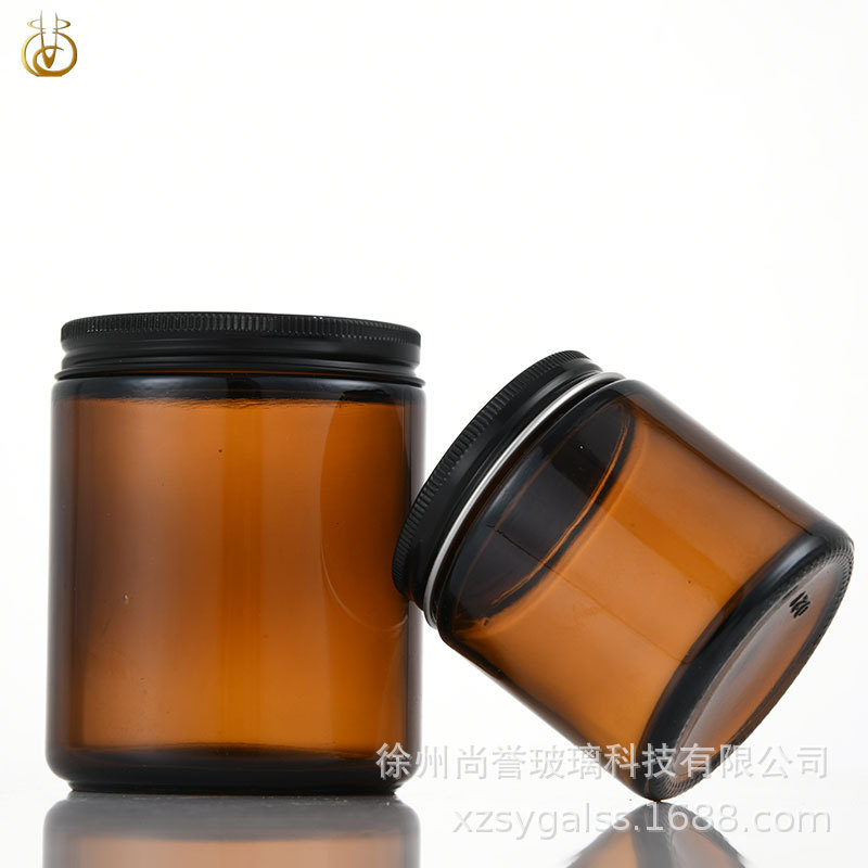 现货供应棕色烛台200g丝口铝盖原料香薰玻璃杯可定制喷涂支持印刷