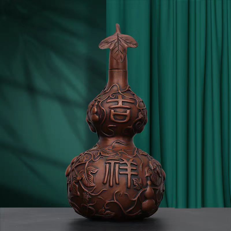 紫铜吉祥如意葫芦镇房铜葫芦纯铜开口办公室客厅玄关风水招摆件财