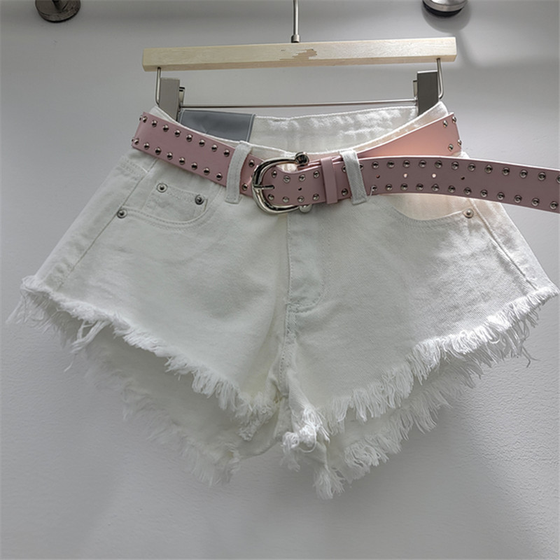 Pantalones Cortos Denim de Tiro Bajo Mezclilla, Poliéster Tiro Bajo, Efecto Lavado para Mujer