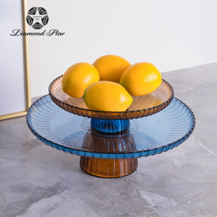 American Style Light Luxury Creative Contrast Color High-legged Glass Fruit Plate Household Living Room Dining Table Model Room Decoration Storage Wholesale