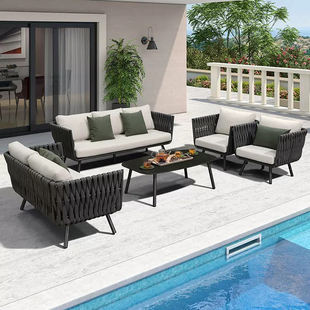 ♔ Nordic Outdoor Outdoor Courtyard Garden Open-Air B&B Balcony Rattan Leisure Furniture Waterproof Aluminum Alloy Sofa