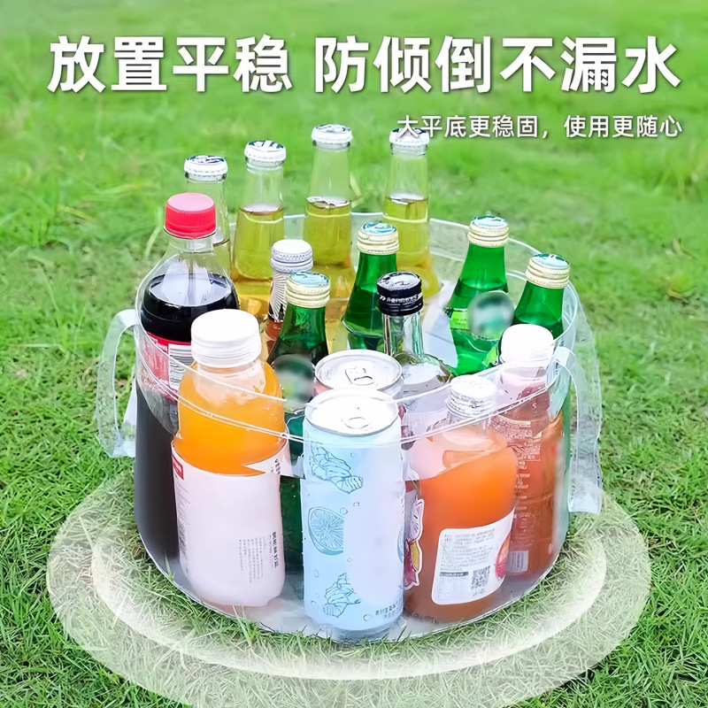 折叠水盆露营野餐脸盆带手提透明pvc水袋洗衣盆携便旅行装水袋子|undefined