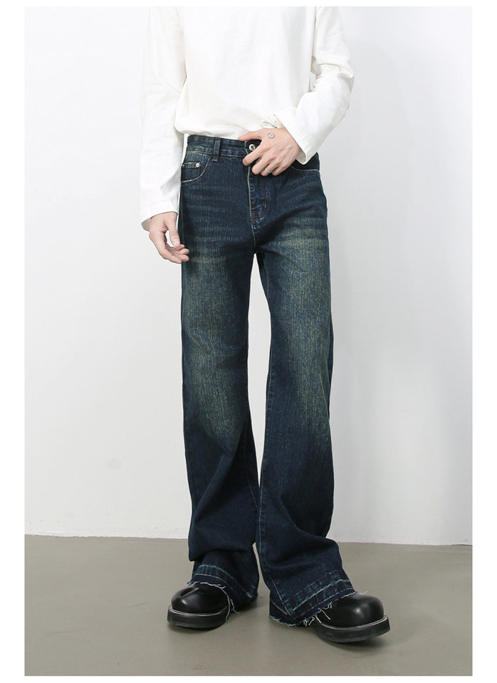 Quần jean nam ống loe nhẹ kiểu Mỹ, quần dài denim thoải mái — màu xanh chi tiết 8