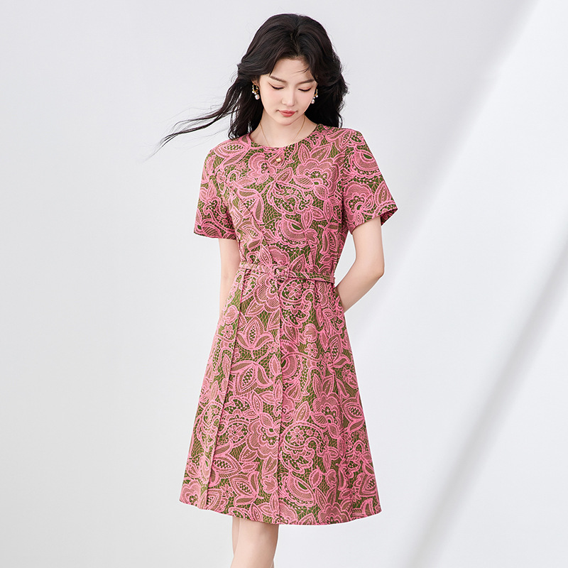 Đầm suông nữ midi mùa hè tay ngắn — 2507605 - Đỏ chi tiết 8