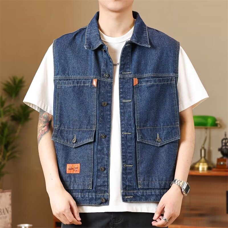 Denim Jacket Vest Men's American Retro Vest Sleeveless Workwear Trendy Versatile Jacket