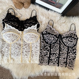 Pure All-match Basing Beautiful Back Sling Women's Hot Girl with Chest Pad Vest Slim-fit Slimming Lace Corset Top