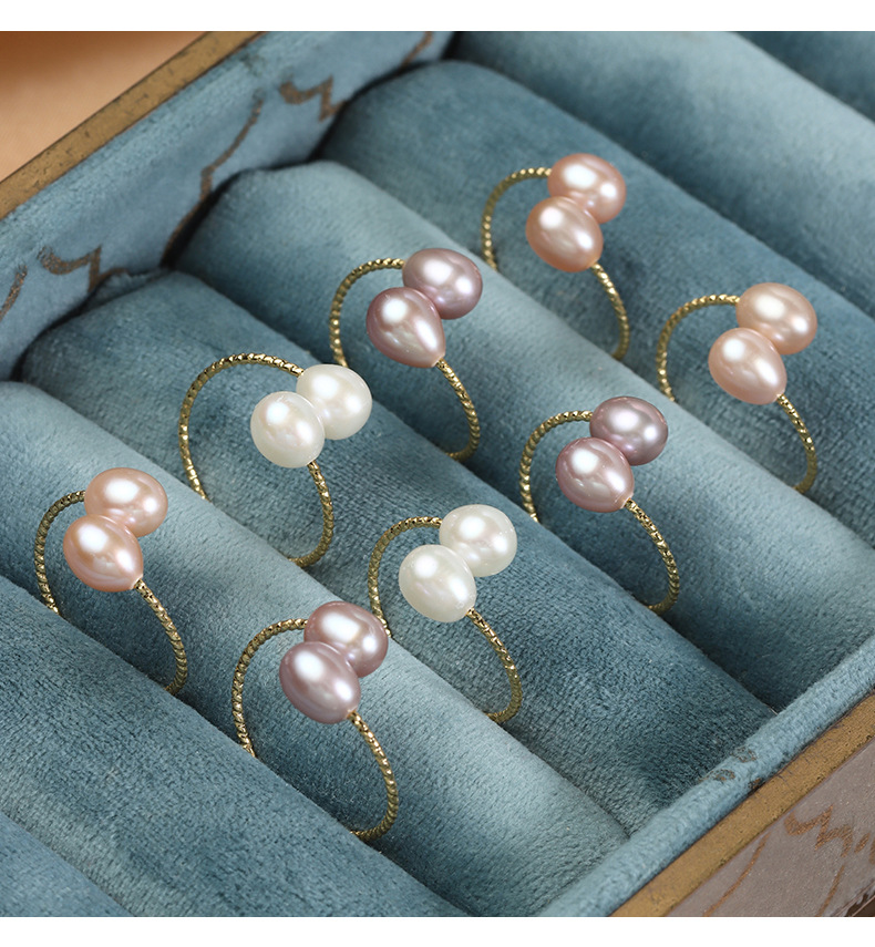 Wholesale Elegant Simple Style Geometric Freshwater Pearl Copper Rings display picture 2