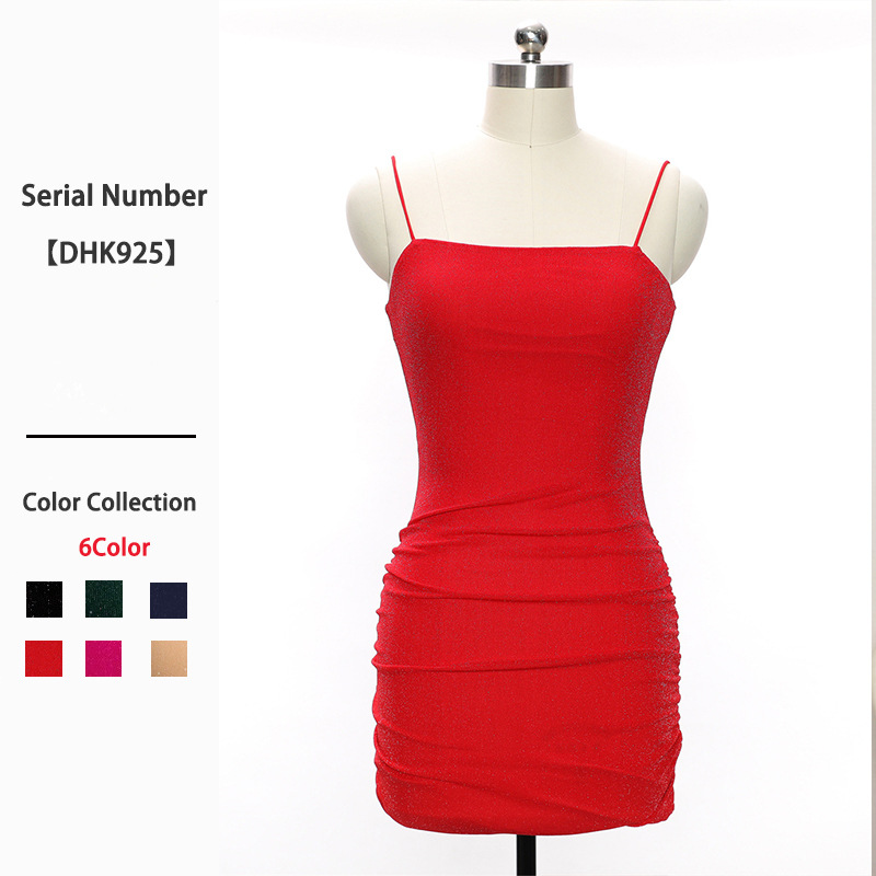 ins独立站爆款性感针织红色裙子露背纯欲风吊带裙连衣裙夏天法式