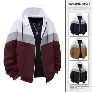 [cross-border European code] 2025 new color matching cardigan sweater men's casual fashion running Europe and the United States spring and autumn sports