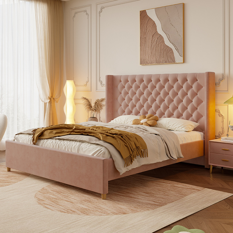 法式奶油風1.5m布藝床現代簡約輕奢主臥1.8米雙人床美式輕奢婚床
