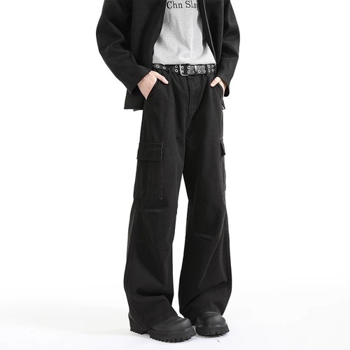 Vintage American Street Style Straight Leg Denim Jeans for Men - Retro Casual Loose Fit, Versatile Unisex Wide Leg Floor-Length Pants