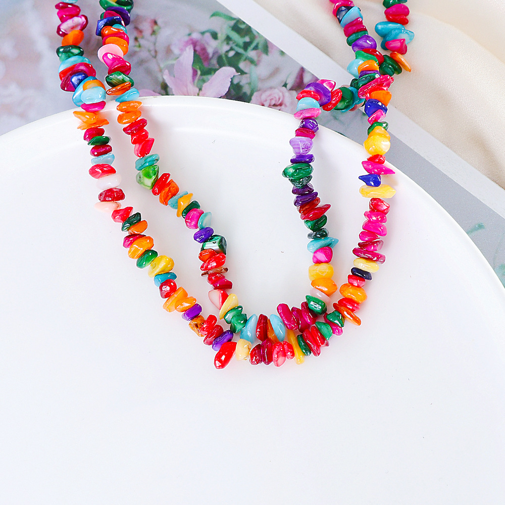 Simple natural stone handmade colored gravel double layer necklace