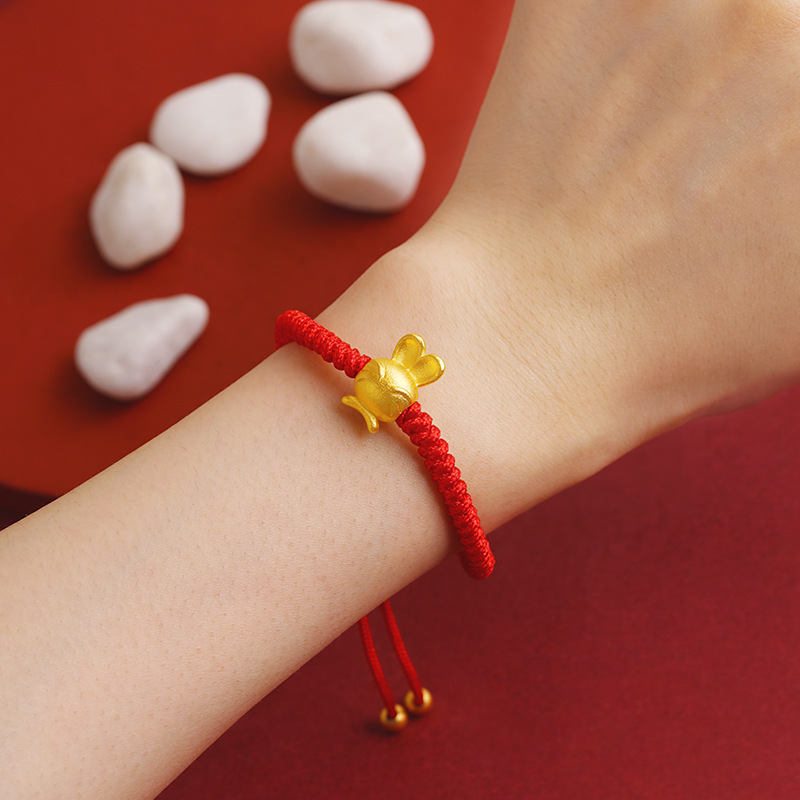 Pulsera de cuerda roja del zodiaco chino estilo nacional aleación de cobre hombres y mujeres cuerda de mano cuerda roja ajustable joyería retro moda nacional
